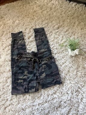 Stella Tweed camo comfy cozy army casual jogger pants with an elastic drawstring